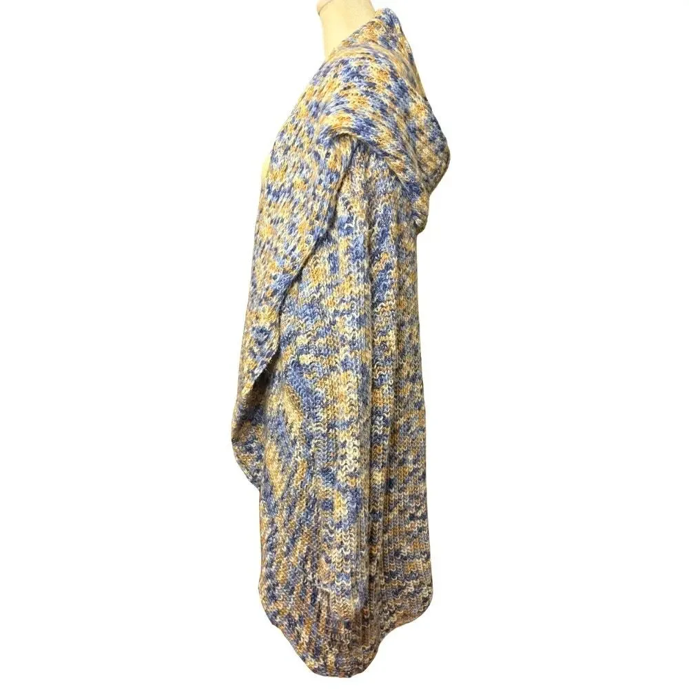 Anthropologie Moth Hooded Waterfall Cardigan Blue Tan Marled XL - Picture 2 of 8